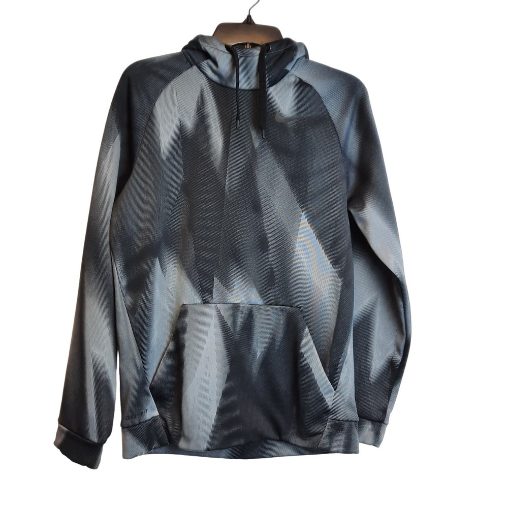 NIKE‎ DRI-FIT GRAY/BLK ACTIVEWEAR PULLOVER SWEATSHIRT HOODIE POCKETS MEN'S S